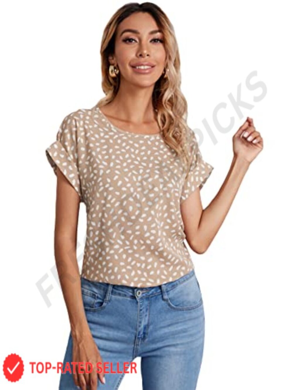 Floerns Women's Tropical Print Short Sleeve Round Neck Blouse Top